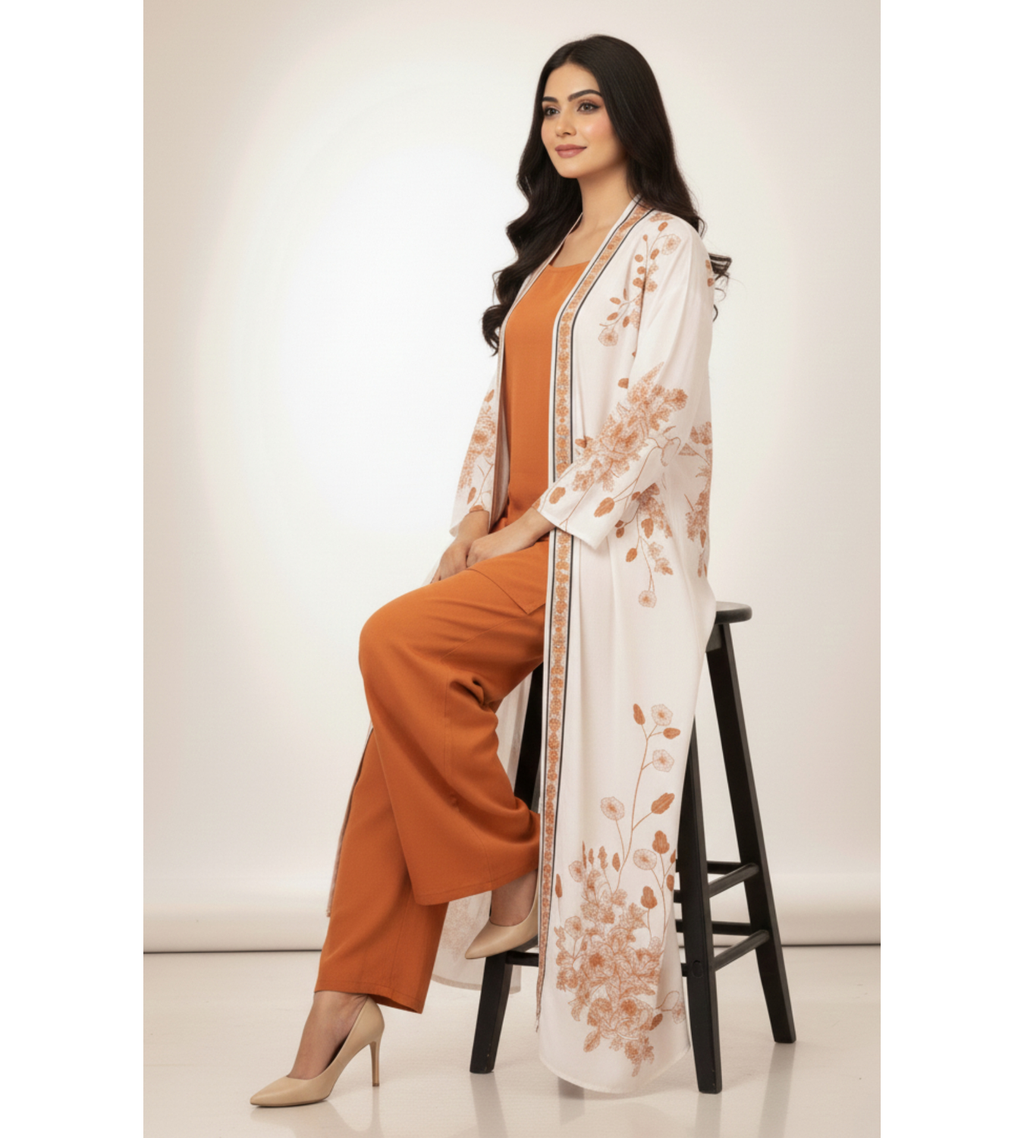 Rust Floral – 3-Piece Premium Gown Set