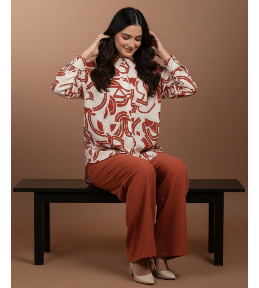 Terracotta Abstract – Premium 2-Piece Modest Cord Set
