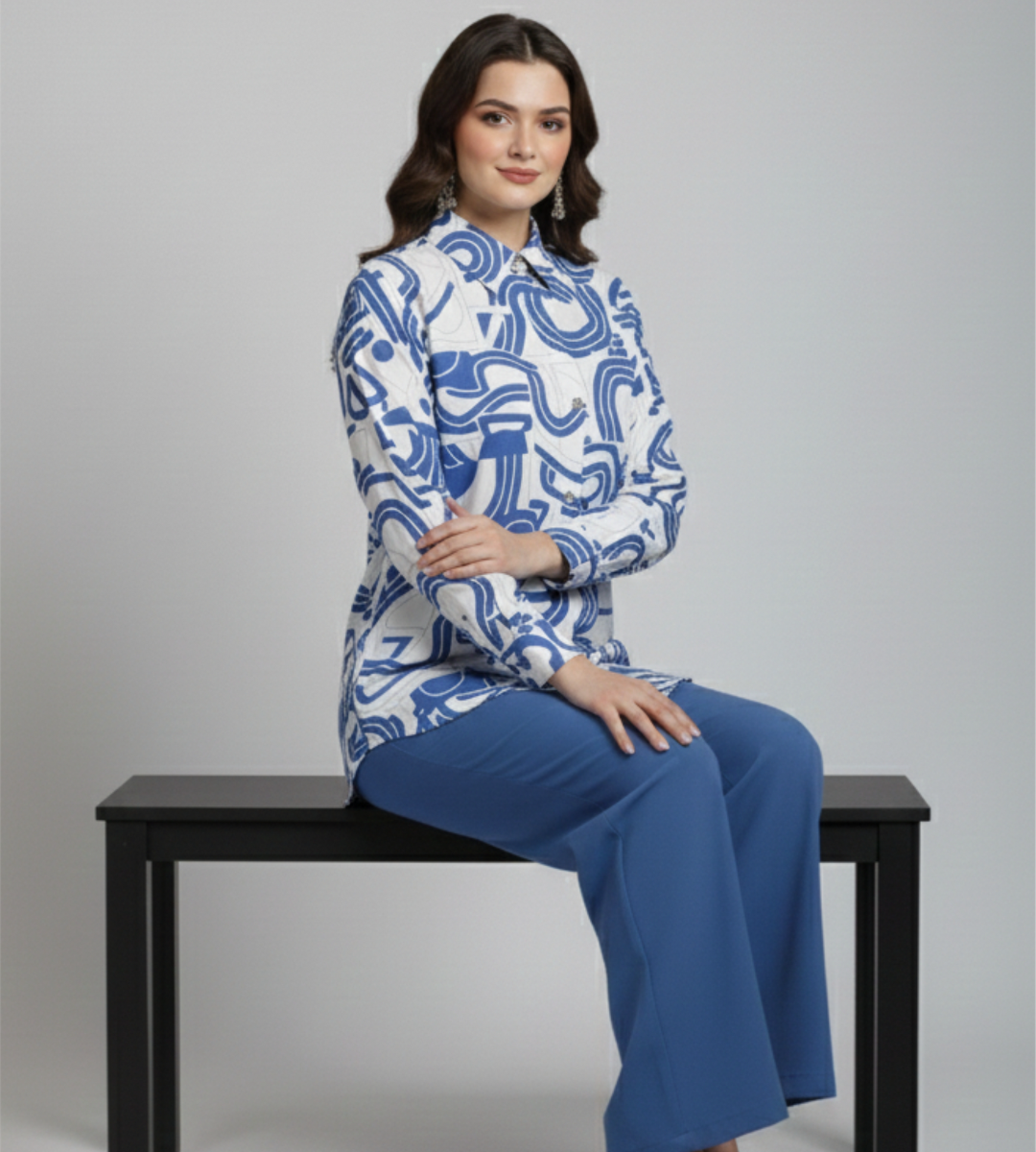 Steel Blue Geometric – Premium 2-Piece Modest Cord Set