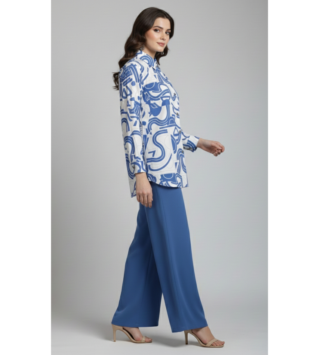 Steel Blue Geometric – Premium 2-Piece Modest Cord Set