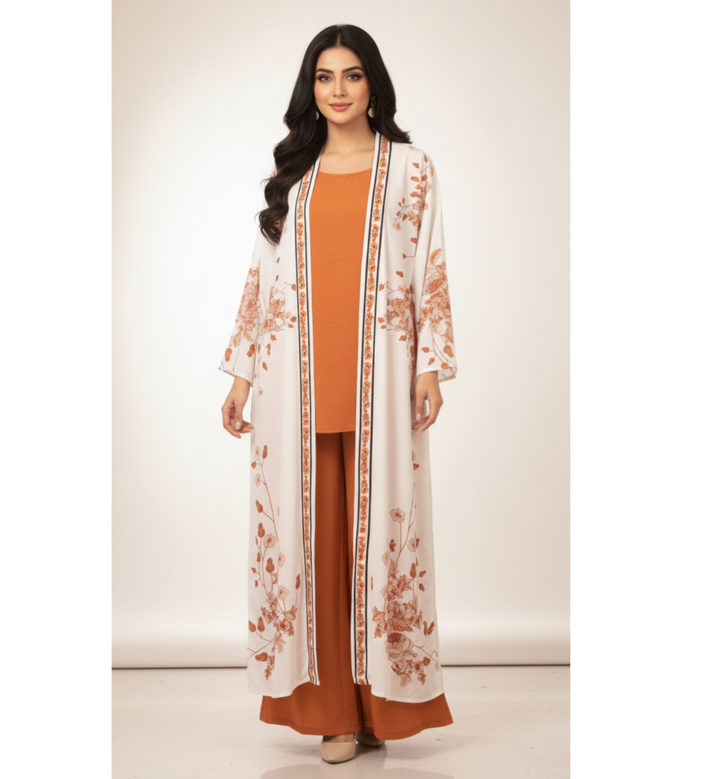 Rust Floral – 3-Piece Premium Gown Set