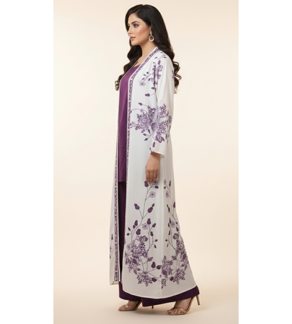Plum Floral – 3-Piece Premium Gown Set