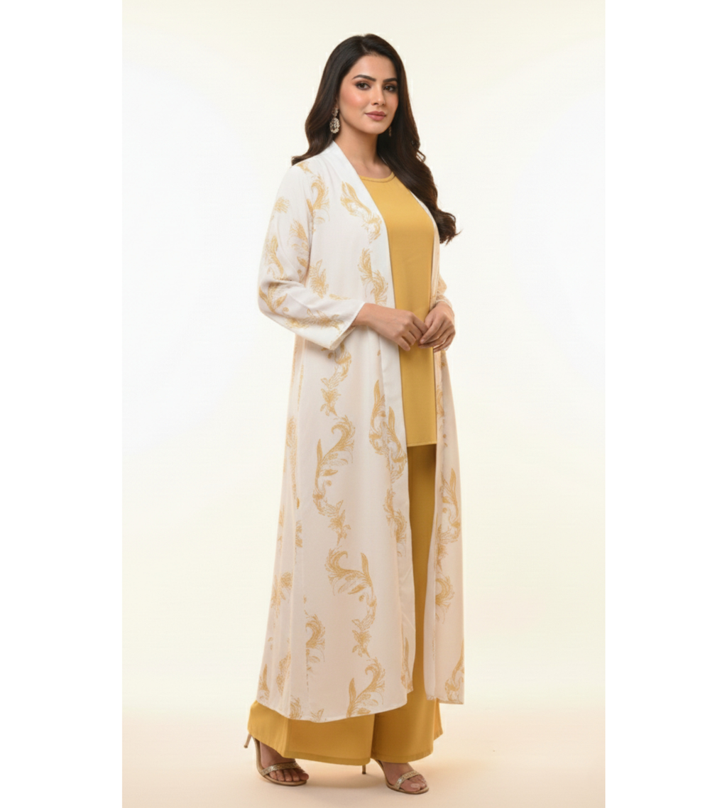Mustard Floral – 3-Piece Premium Gown Set