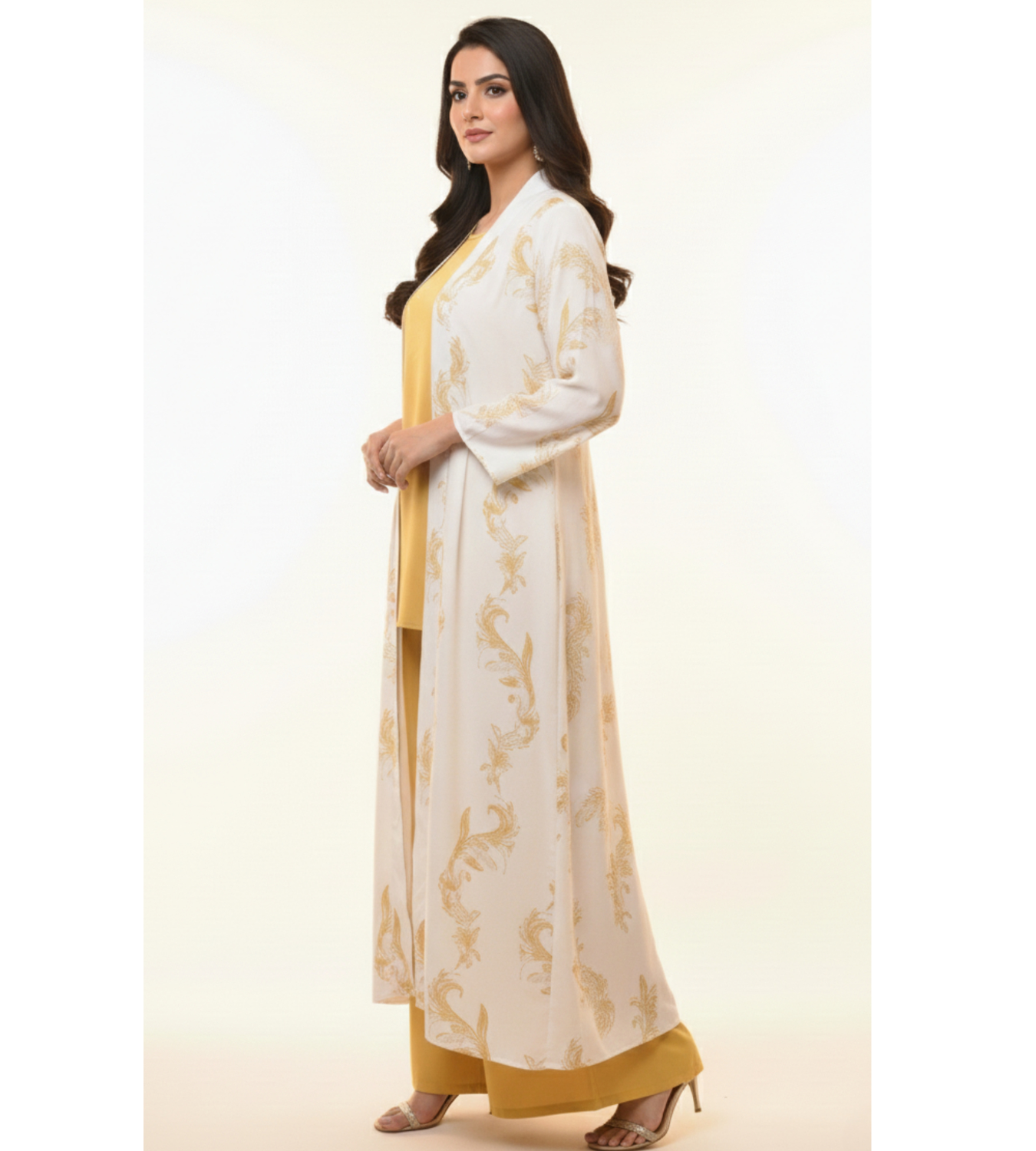 Mustard Floral – 3-Piece Premium Gown Set