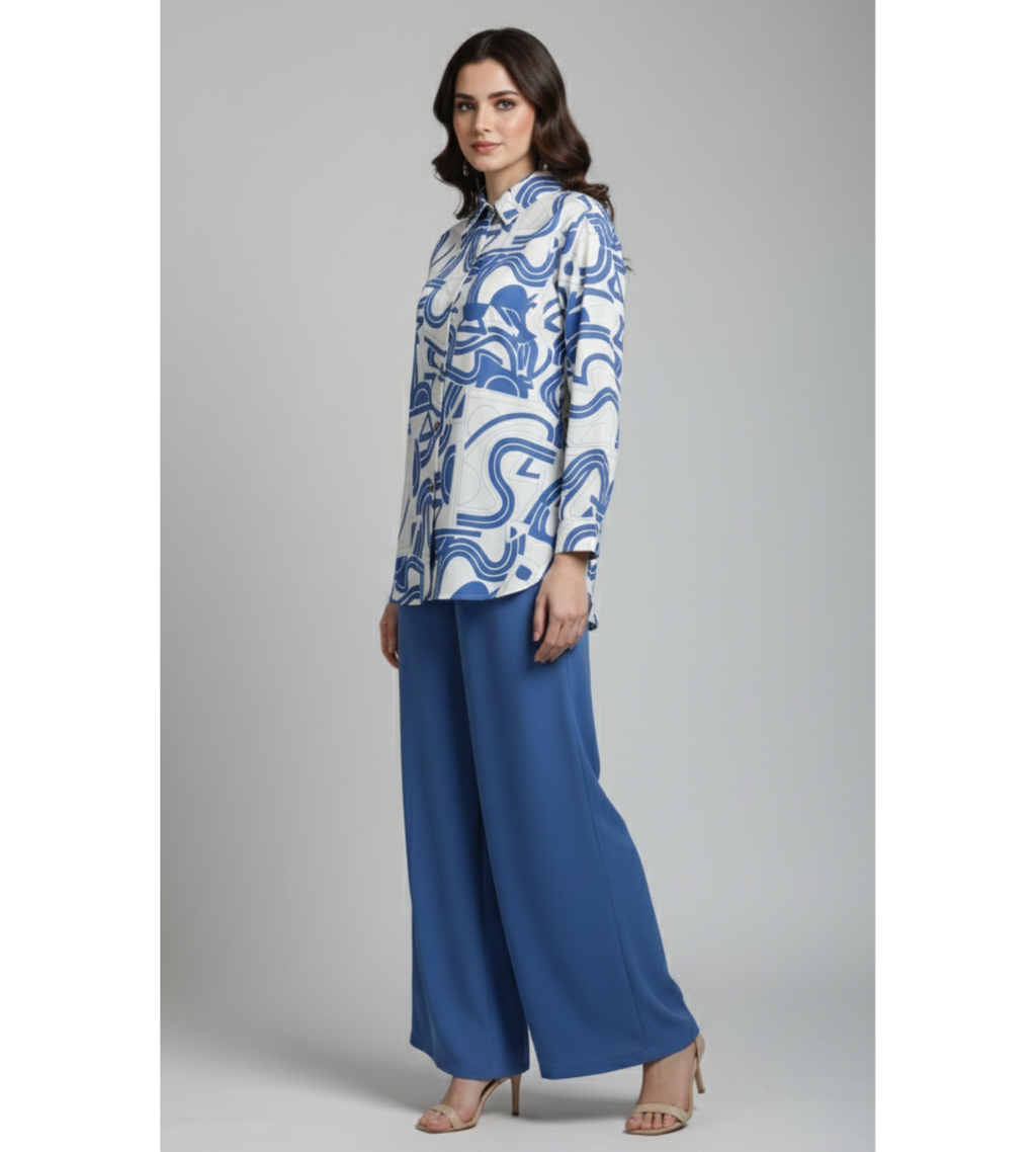 Steel Blue Geometric – Premium 2-Piece Modest Cord Set