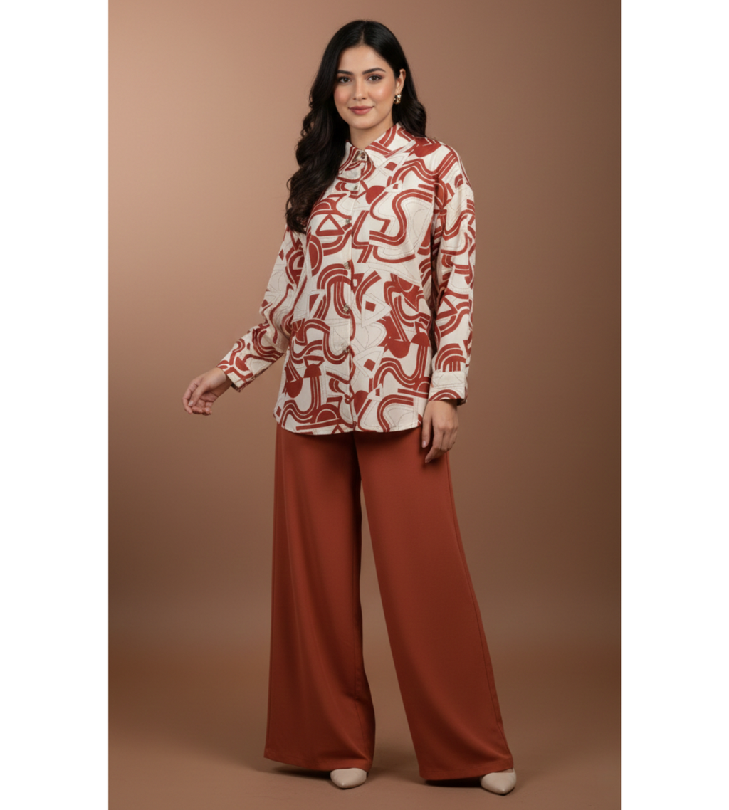 Terracotta Abstract – Premium 2-Piece Modest Cord Set