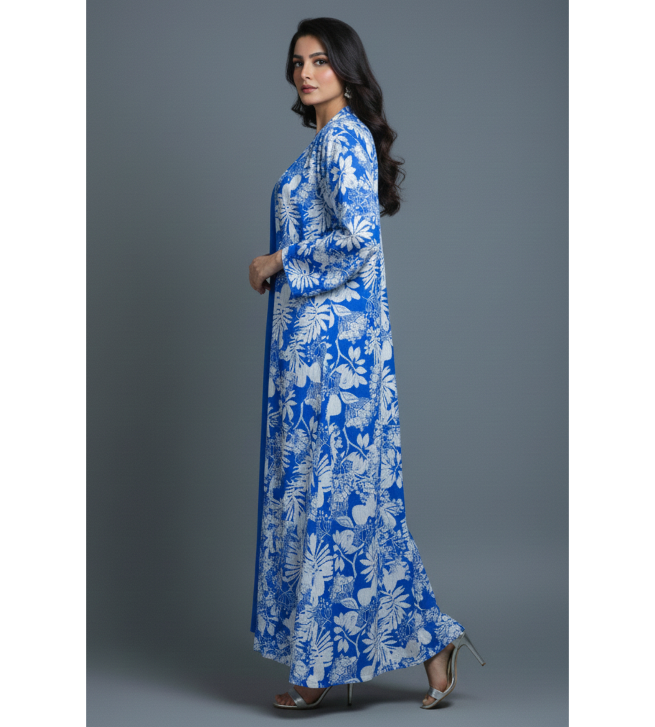 Royal Blue Floral – 2-Piece Premium Gown Set