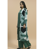 Sage Green Geometric – 3-Piece Premium Gown Set