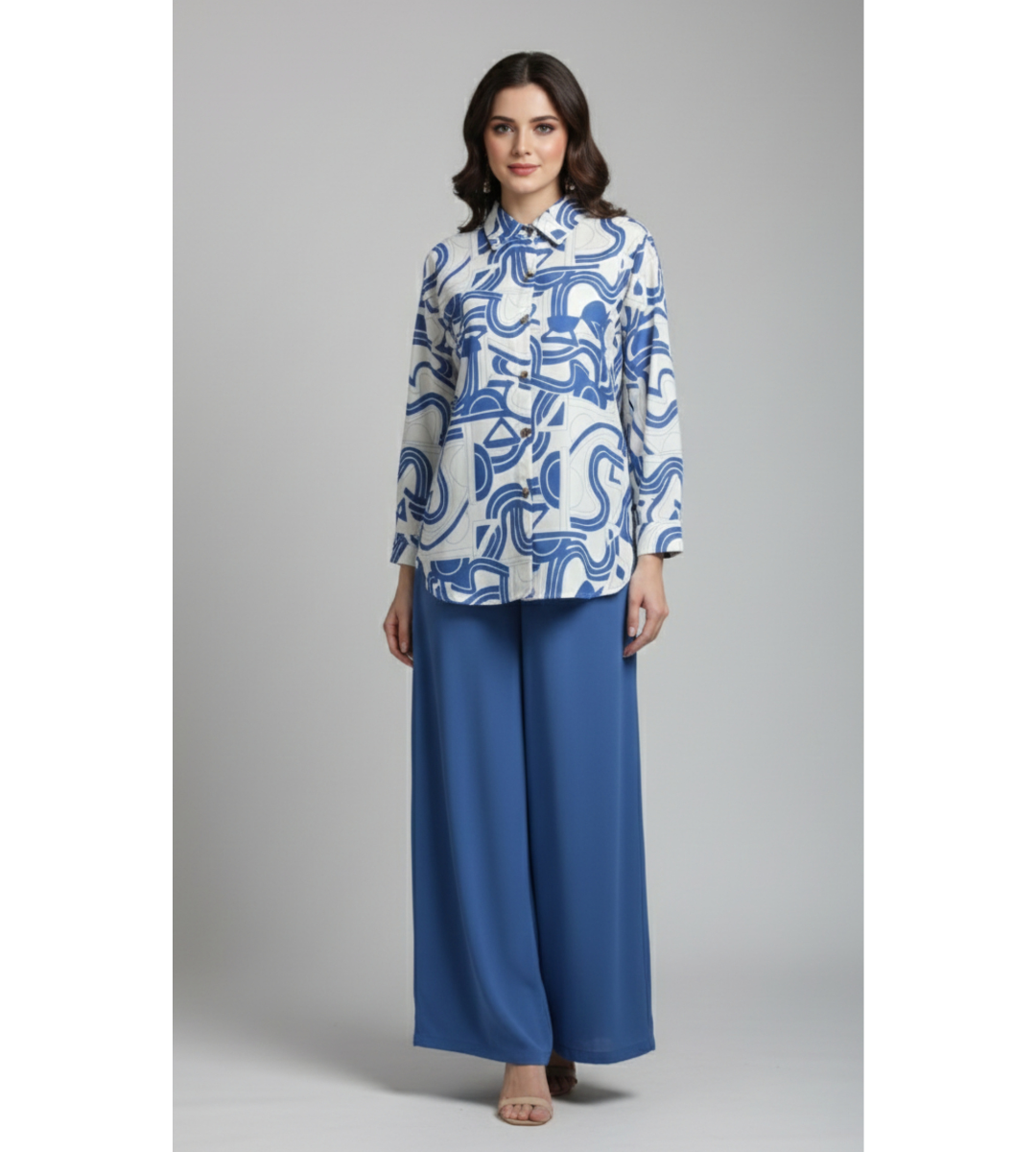 Steel Blue Geometric – Premium 2-Piece Modest Cord Set