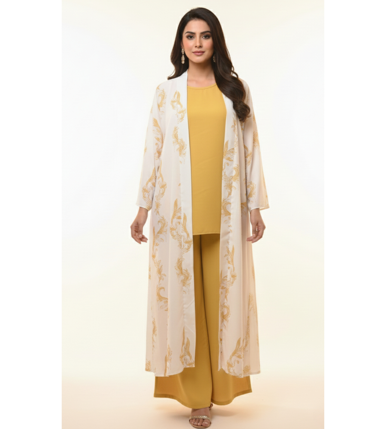 Mustard Floral – 3-Piece Premium Gown Set