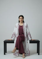 Deep Maroon Floral – 3-Piece Premium Gown Set