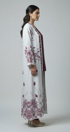 Deep Maroon Floral – 3-Piece Premium Gown Set