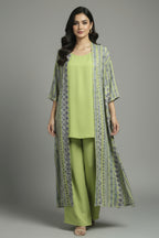 Lime Green Geometric – 3-Piece Premium Gown Set