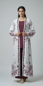 Deep Maroon Floral – 3-Piece Premium Gown Set