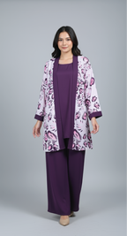 Plum Abstract – 3-Piece Premium Gown Set