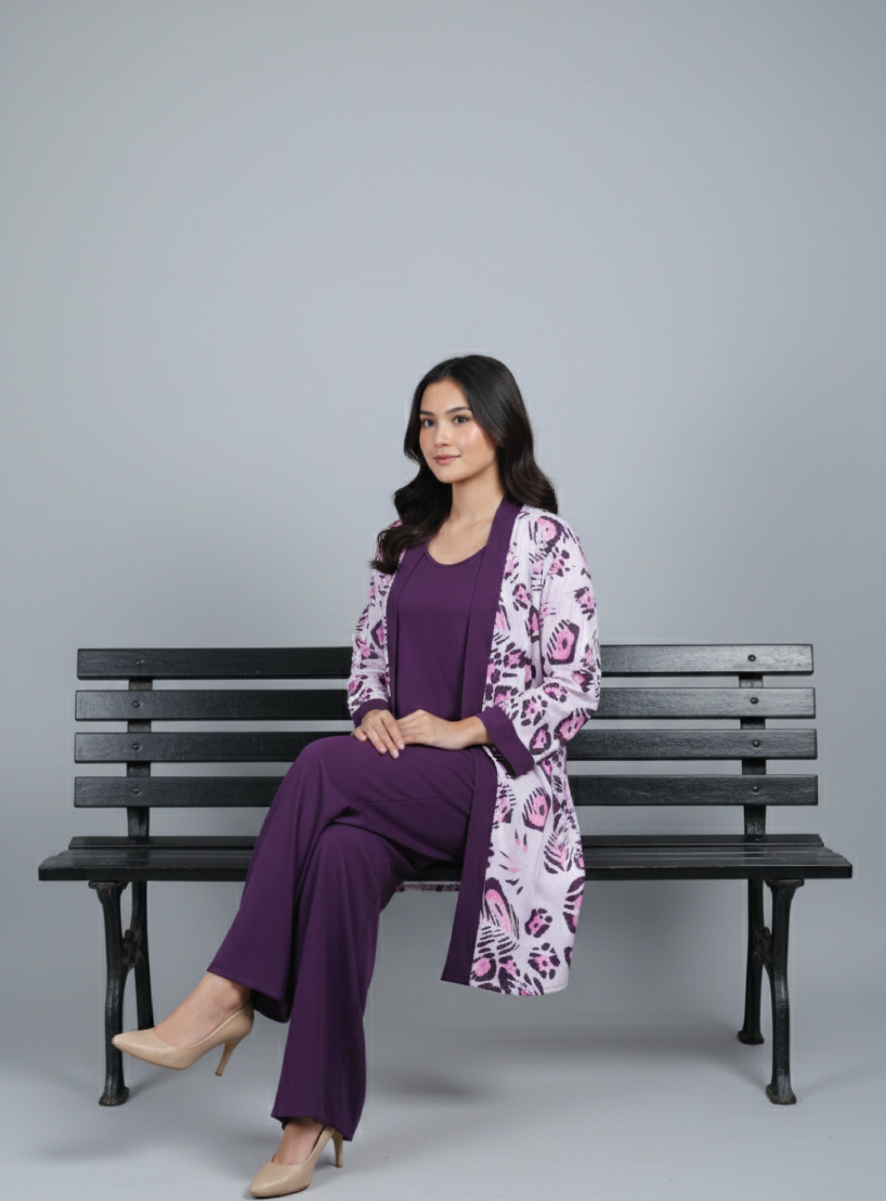Plum Abstract – 3-Piece Premium Gown Set