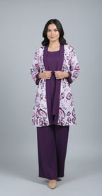 Plum Abstract – 3-Piece Premium Gown Set