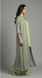 Lime Green Geometric – 3-Piece Premium Gown Set