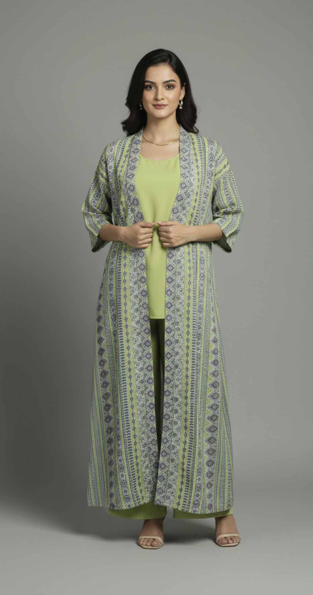 Lime Green Geometric – 3-Piece Premium Gown Set
