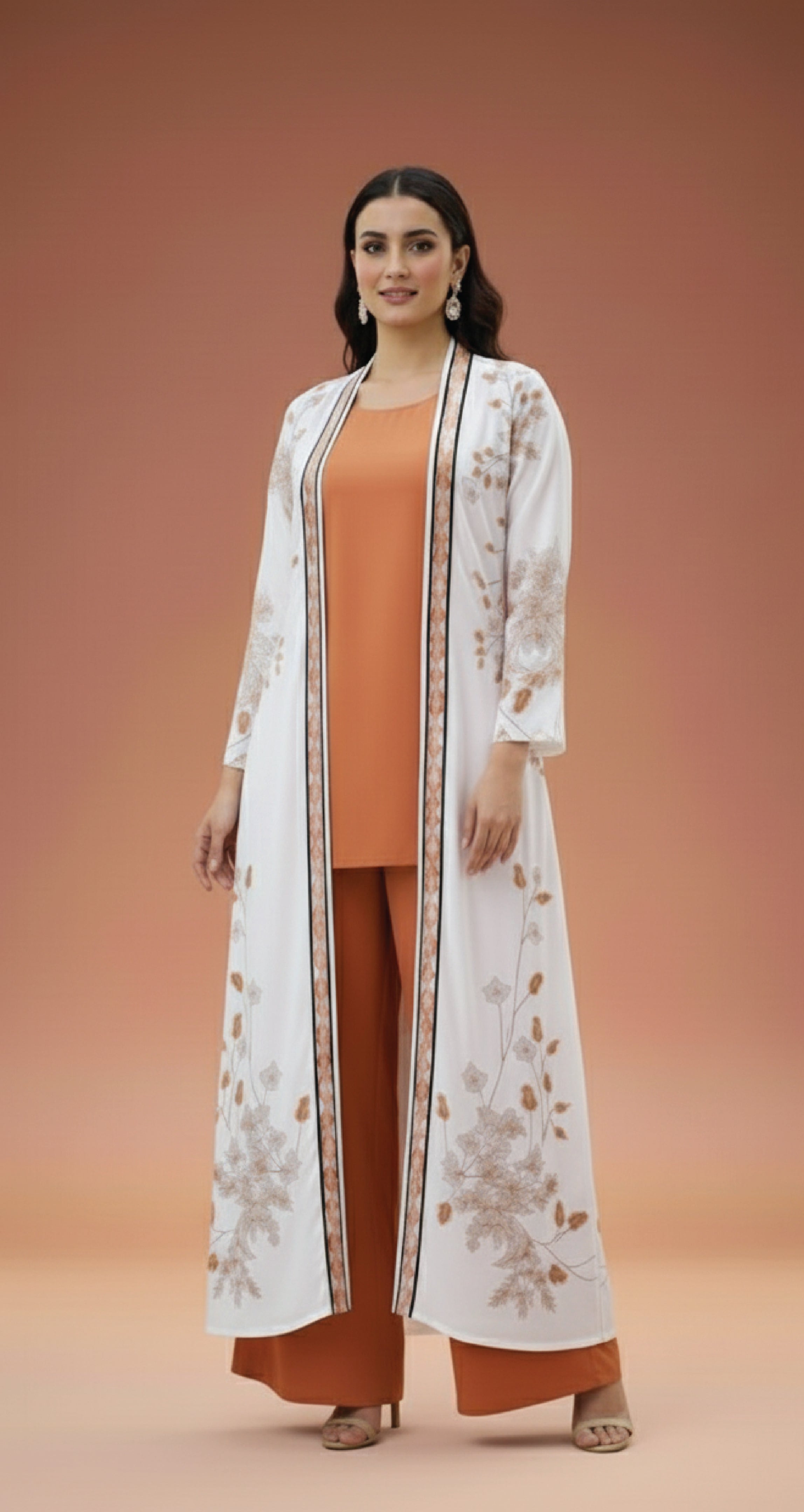 Rust Floral – 3-Piece Premium Gown Set