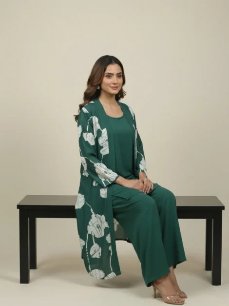 Emerald Floral – 3-Piece Premium Gown Set